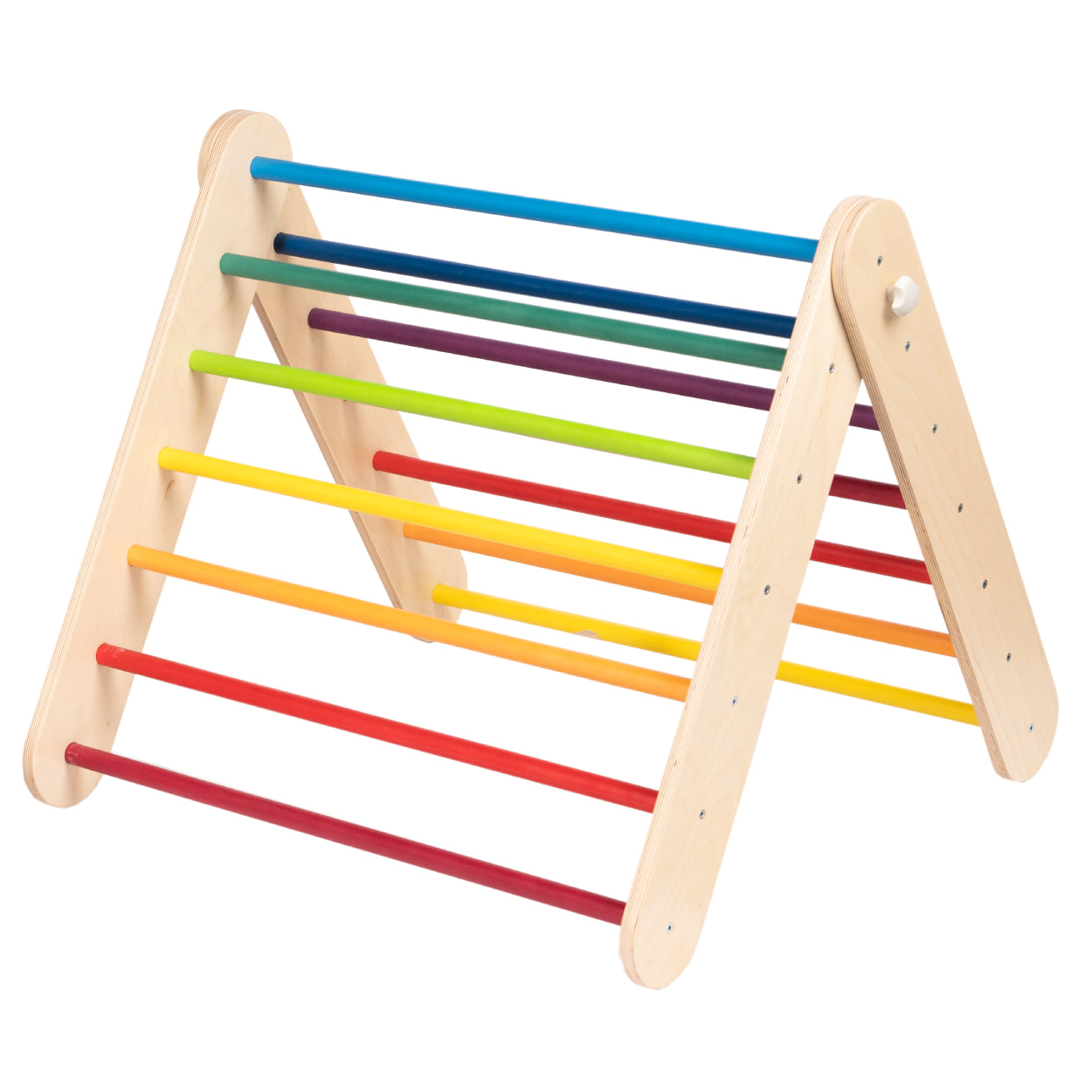 leg&go Pikler Rainbow Trokut — bijela pozadina, kosi prikaz