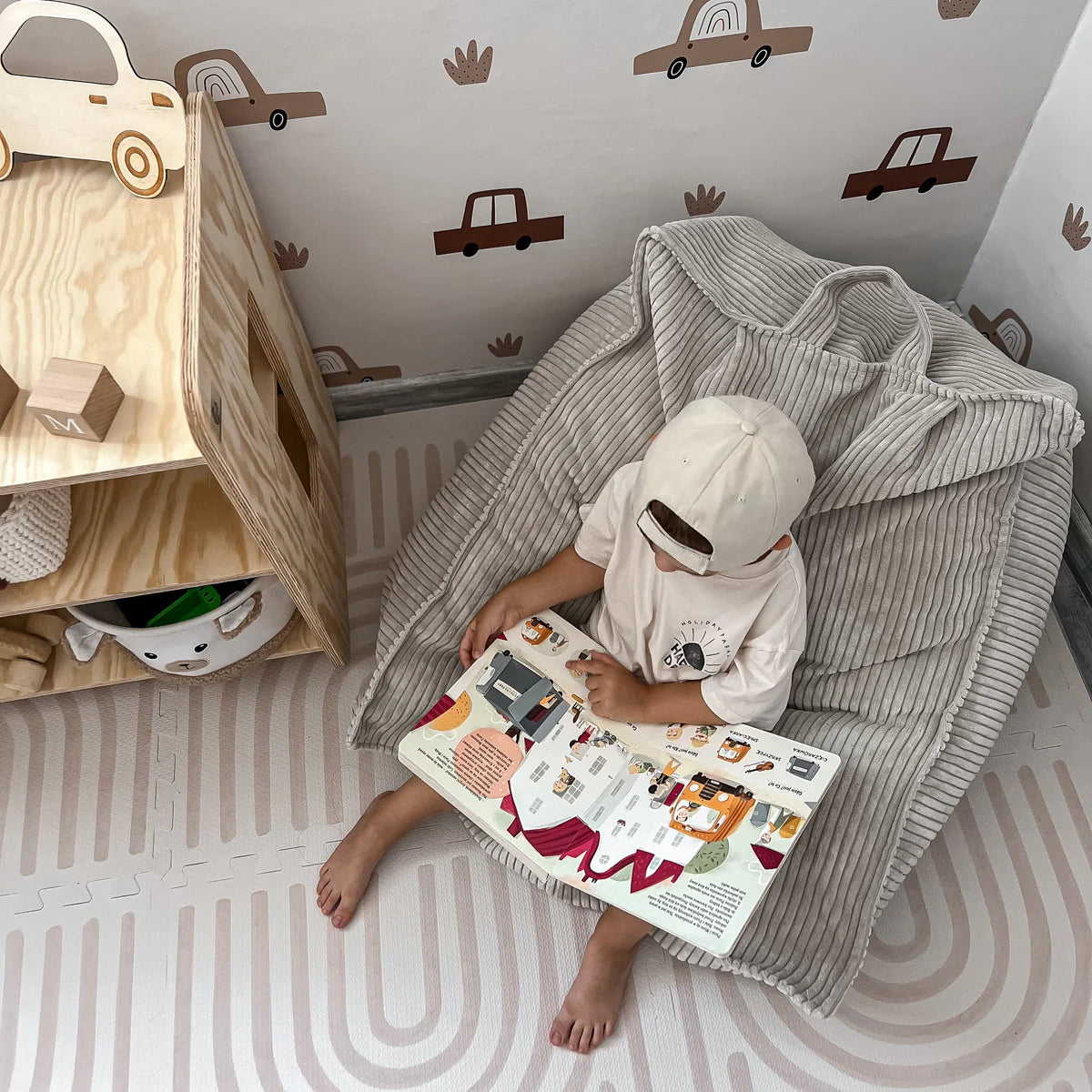 MeowBaby® Aesthetic Velvet Sako Vreća — Dječja vreća za sjedenje, Ecru