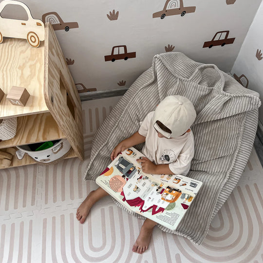 MeowBaby® Aesthetic Velvet Sako Vreća — Dječja vreća za sjedenje, Ecru