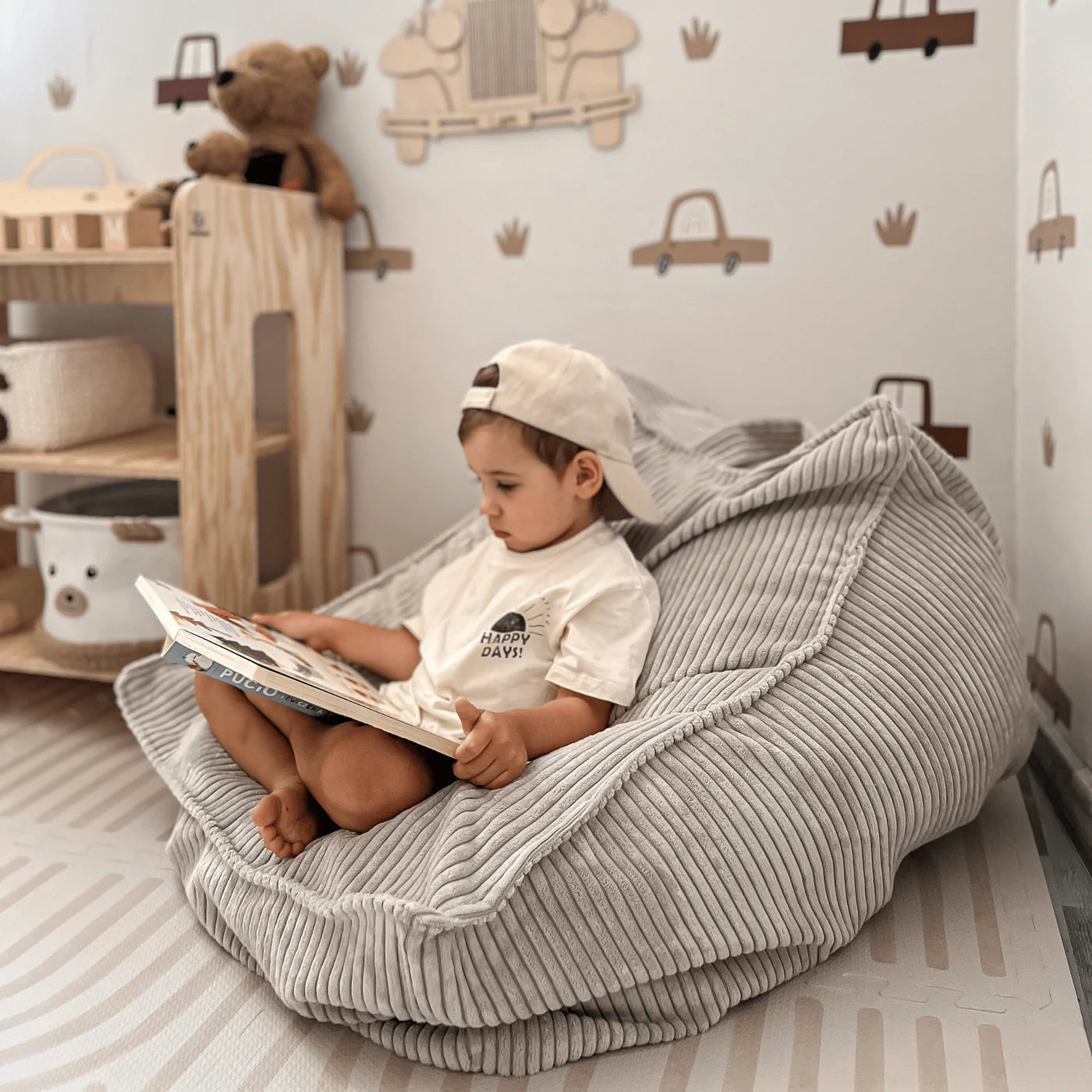 MeowBaby® Aesthetic Velvet Sako Vreća — Dječja vreća za sjedenje, Ecru
