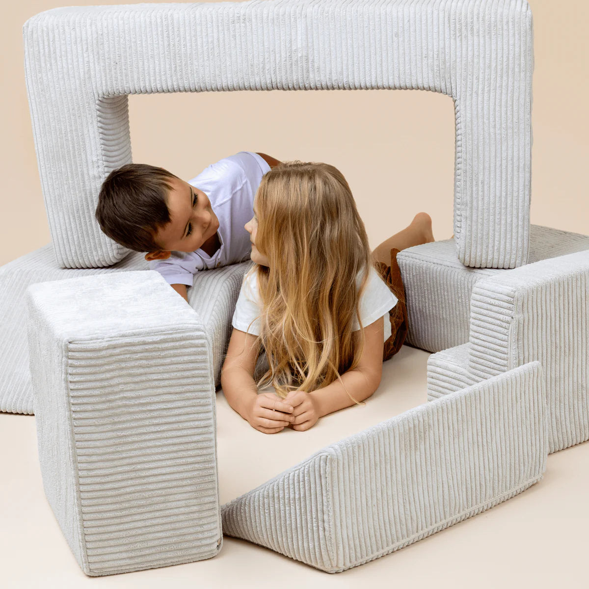 MeowBaby Soft Bricks Modularna Sofa — Pjenasti dječji kauč, 6 elemenata, Ecru